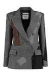 Moschino Patchwork Double-breasted Blazer In Grey