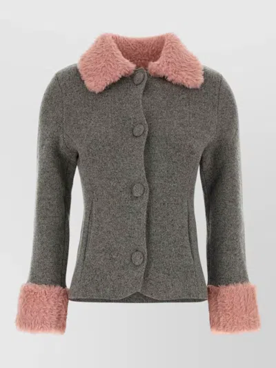 Moschino Wool Blend Cardigan Contrast Cuffs Faux Collar In Gray