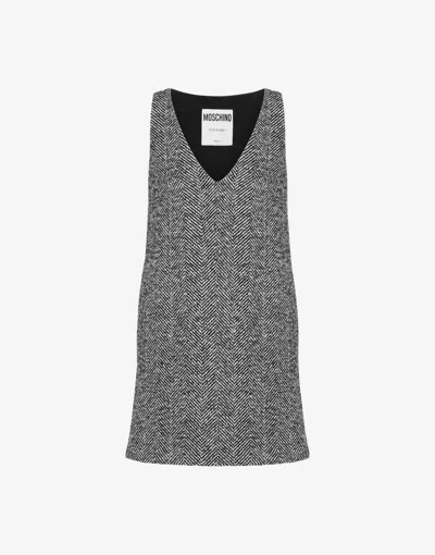 Moschino V-neck Herringbone-pattern Dress In Grey