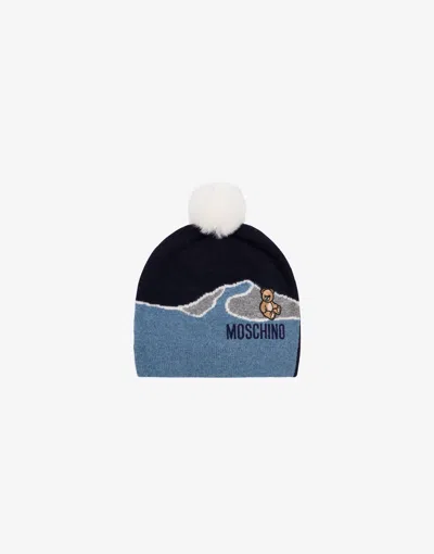 Moschino Wool Blend Jacquard Hat In Blue