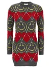 Moschino Wool Blend Mini Dress With Diamond-stitched Pattern
