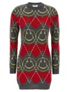 Moschino Wool Blend Mini Dress With Diamond-stitched Pattern In Multi