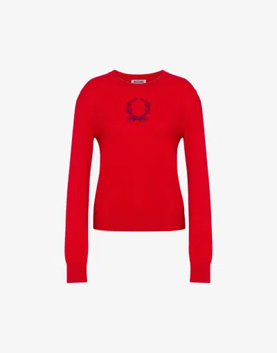 Moschino Wool Blend Pullover Laurel Crown In Red