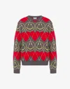 Moschino Ribbed Crewneck Sweater Graphic Pattern In Gray