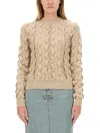 Moschino Ruffled Wool Blend Cardigan In Beige