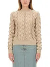 Moschino Ruffled Wool Blend Cardigan In Beige