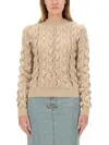 Moschino Ruffled Wool Blend Cardigan In Beige