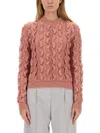 Moschino Ruffled Texture Wool Blend Sweater In Pink