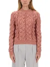 Moschino Ruffled Texture Wool Blend Sweater In Pink