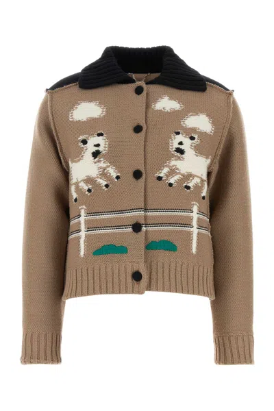 Moschino Wool Cardigan With Signature Detail In Brown