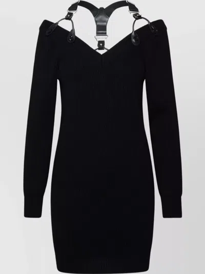 Moschino Wool Dress With Ribbed Knit Texture In Black
