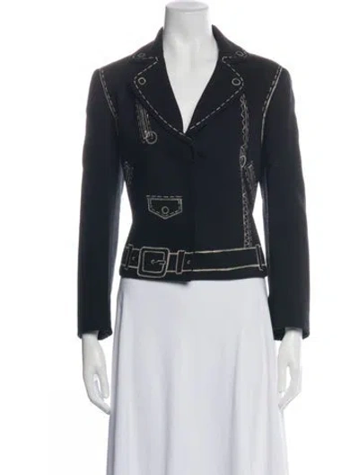 Pre-owned Moschino Wool Graphic Print Biker Jacket In Blue