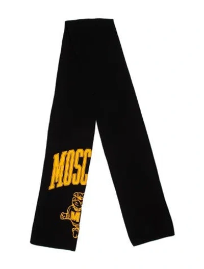 Pre-owned Moschino Wool Graphic Print Scarf In Black
