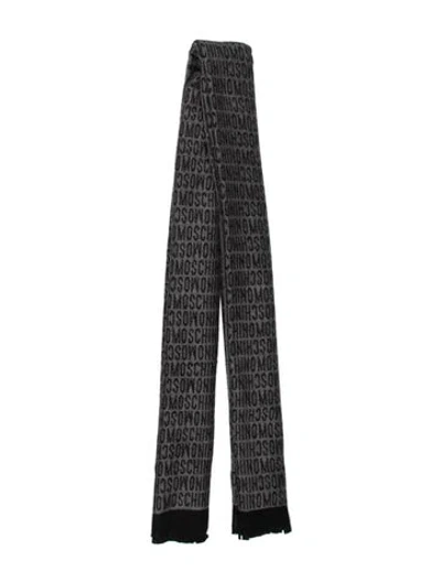 Pre-owned Moschino Wool Graphic Print Scarf In Grey
