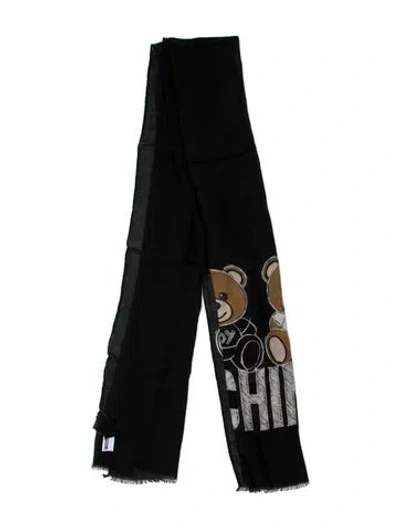 Pre-owned Moschino Wool Graphic Print Scarf W/ Tags In Black
