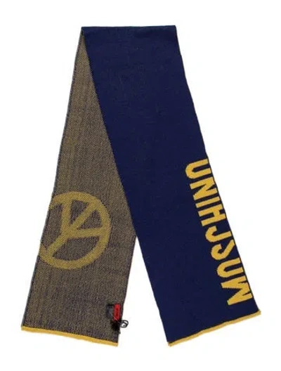Pre-owned Moschino Wool Graphic Print Scarf W/ Tags In Blue