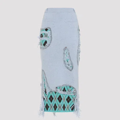 Moschino Wool Midi Knit Skirt With Silky Blend In Blue