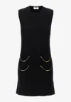 Moschino Zipper Pocket Scalloped Sleeveless Dress In Black