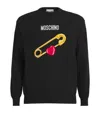 Moschino Extra-fine Merino Wool Pullover Heart Safety Pin In Black