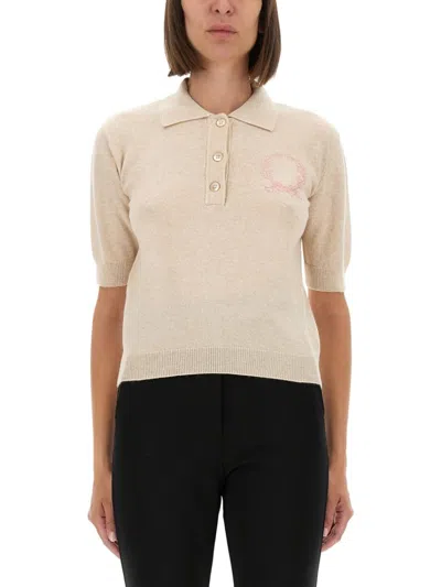 Moschino Wool Polo Shirt With Classic Collar And Logo In White