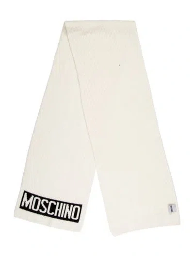 Pre-owned Moschino Wool Printed Scarf In White
