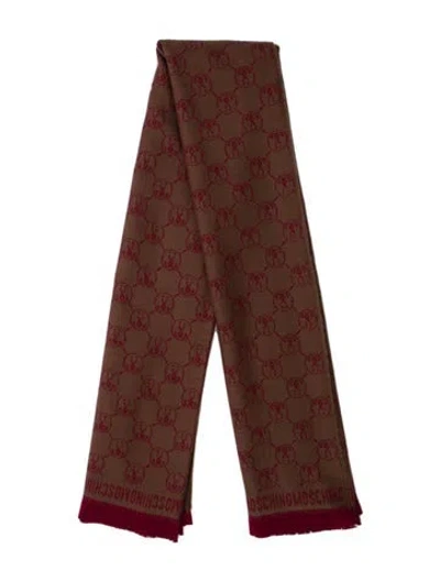 Pre-owned Moschino Wool Printed Shawl W/ Tags In Burgundy