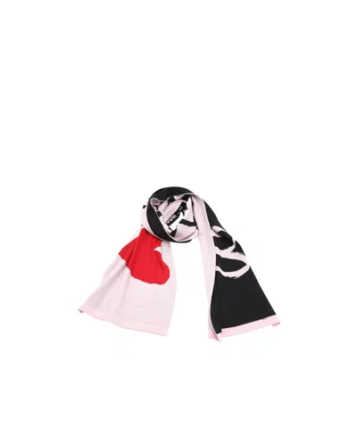 Moschino Wool Scarf With Love Pattern In Black