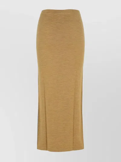 Moschino Wool Skirt High-waisted Maxi Length Side Slit In Brown