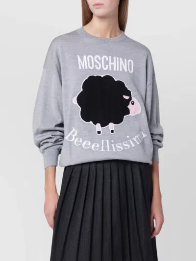Moschino Wool Sweater Featuring Intarsia Logo Design In Gray