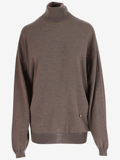 Moschino Wool Sweater With Logo In Brown