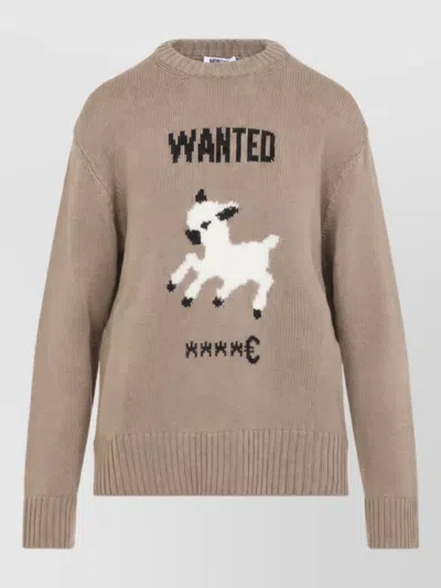 Moschino Wanted Intarsia Wool Sweater In Brown
