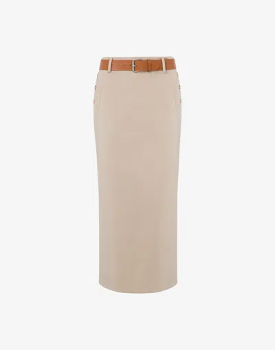 Moschino Wool Twill Skirt Tailored Twist In Neutral