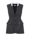 Moschino Sleeveless Wool Vest Tailored Stitching In Black