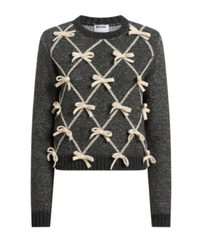 Moschino Wool-and-silk Blend Sweater With Bows In Black