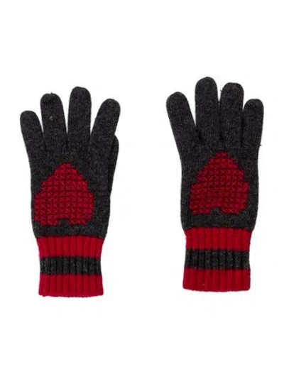 Pre-owned Moschino Wool-blend Heart Intarsia Gloves In Gray