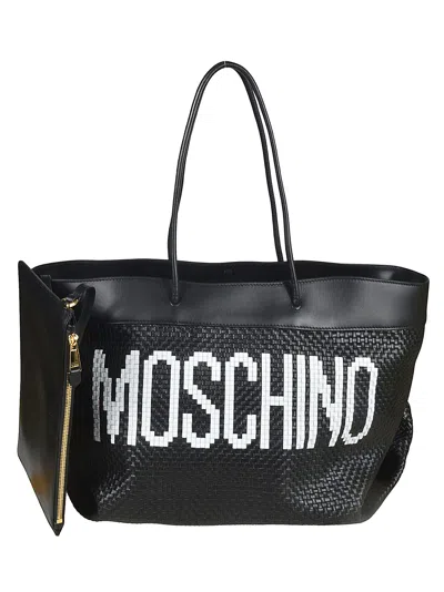 Moschino Woven Logo Tote In Black