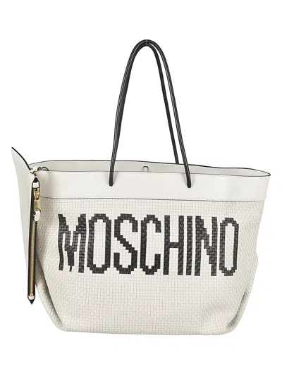 Moschino Woven Logo Tote In White