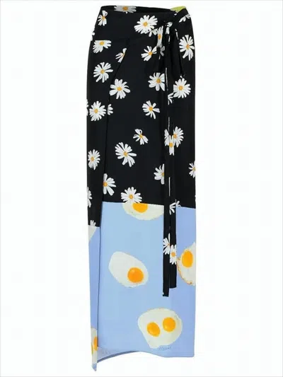 Moschino Wrap-style Maxi Skirt With Daisies In Black