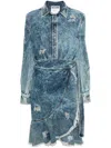 Moschino Wraparound Distressed-denim Dress In Blue