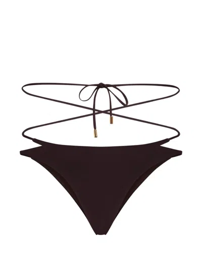 Moschino Wrap-around Tie Cut-out Bikini Bottoms In Brown