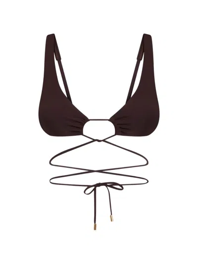 Moschino Wrap-around Tie-fastening Bikini Top In Brown