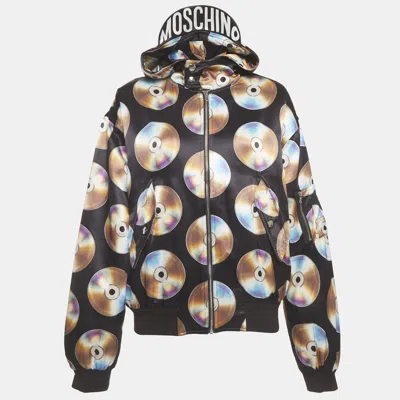 Pre-owned Moschino X H & M Black Disc Printed Cotton Knit Hooded Sweatshirt M