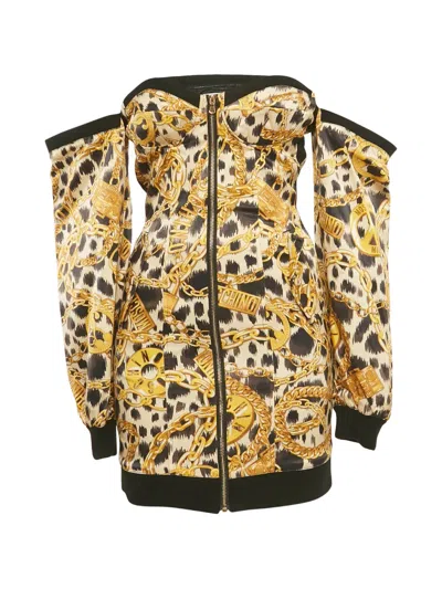 Pre-owned Moschino X H&m Chain-print Off-shoulder Mini Dress In Gold