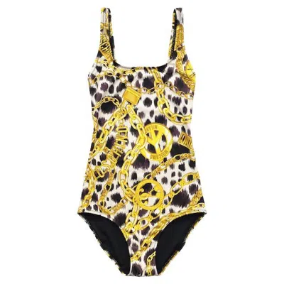 Pre-owned Moschino X H&m Gold Chain Baroque Printed One Piece Swimsuit 34