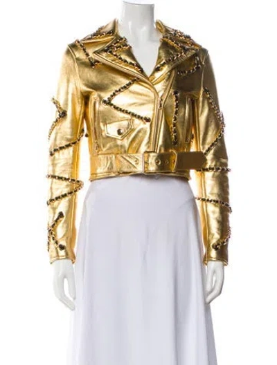 Pre-owned Moschino X H&m Lamb Leather Biker Jacket In Gold