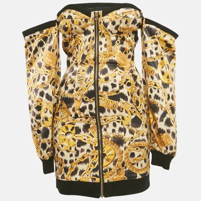 Pre-owned Moschino X H & M Yellow Printed Satin Off-shoulder Mini Dress Xs