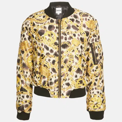 Pre-owned Moschino X H & M Yellow/black Printed Nylon Zip-up Jacket S