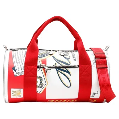 Pre-owned Moschino X Jeremy Scott Budweiser Beer Can Duffel Bag Leather In White
