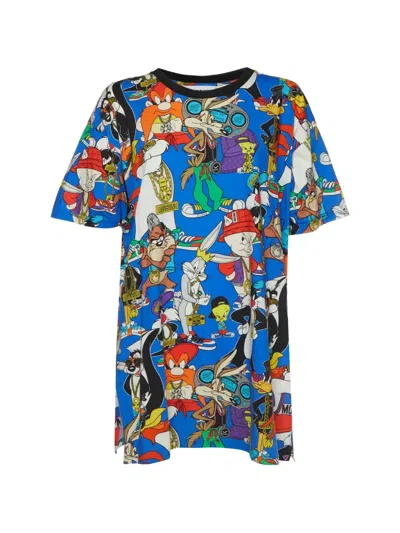 Pre-owned Moschino X Looney Tunes Printed Jersey Mini Dress In Blue