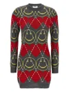 Moschino Crew Neck Long Sleeve Graphic Dress In Multi
